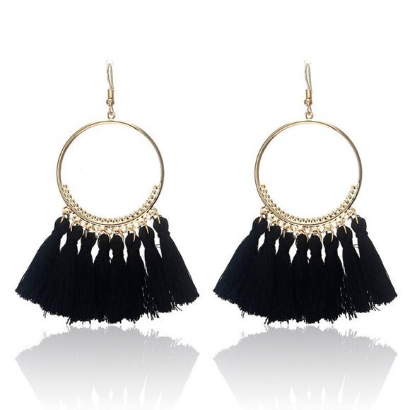 Bohemian Tassel Fashion Earrings Black - Picture 3 of 3